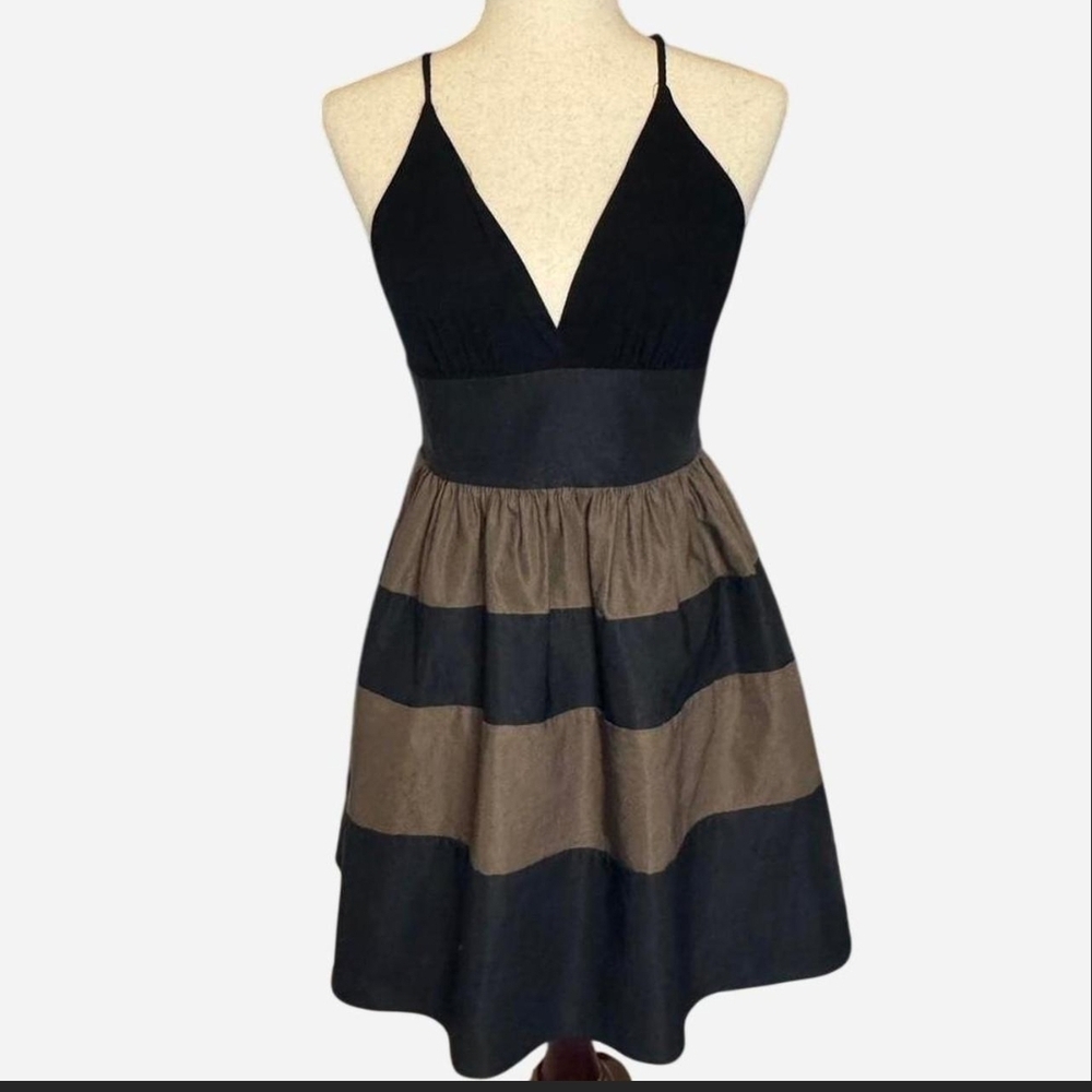Voom by Joy Han Black and Brown Striped Mini Dress